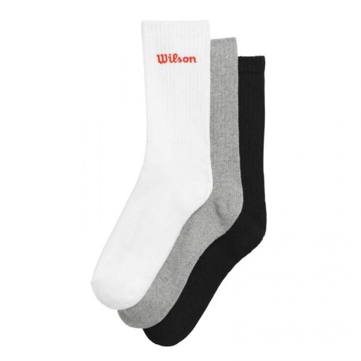 Calcetines Wilson Tripack Crew Blanco Gris Negro 3 Pares